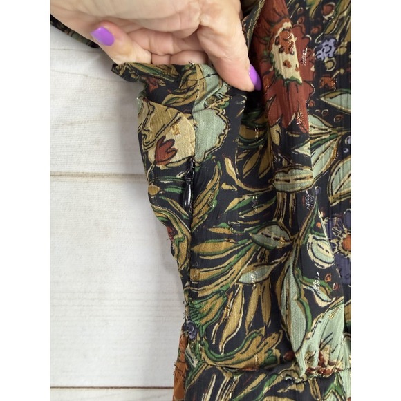 Böhme Dress Womens XS Multicolor Floral Chiffon Maxi Wrap Boho Flutter Sleeve - Picture 3 of 10